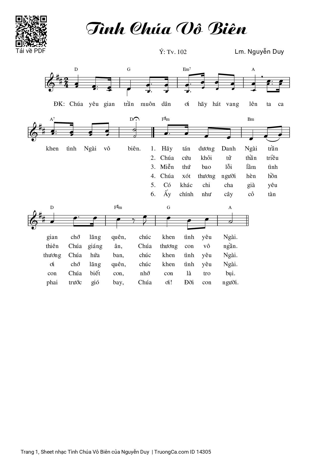 Sheet PDF of Tình Chúa Vô Biên