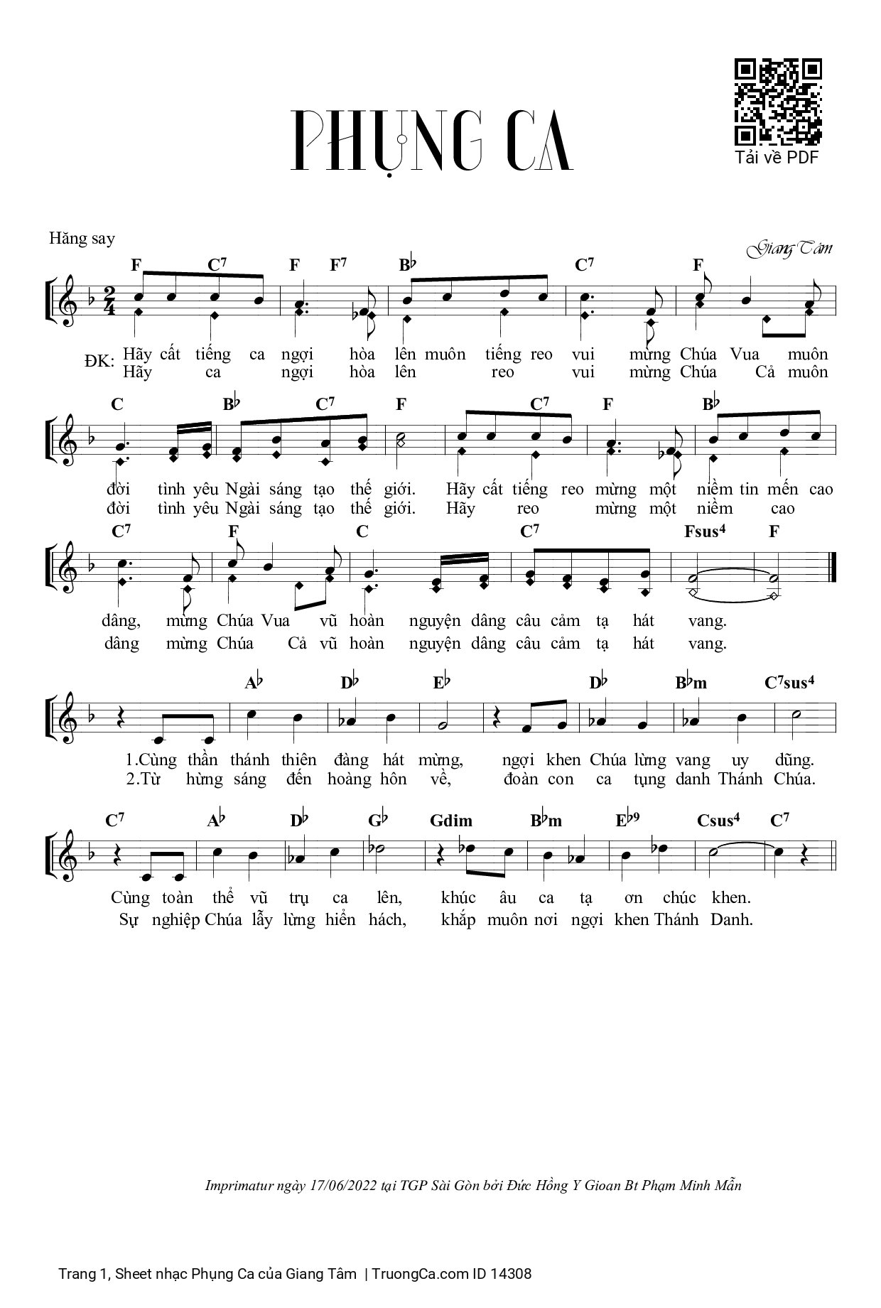 Sheet PDF of Phụng Ca - Giang Tâm