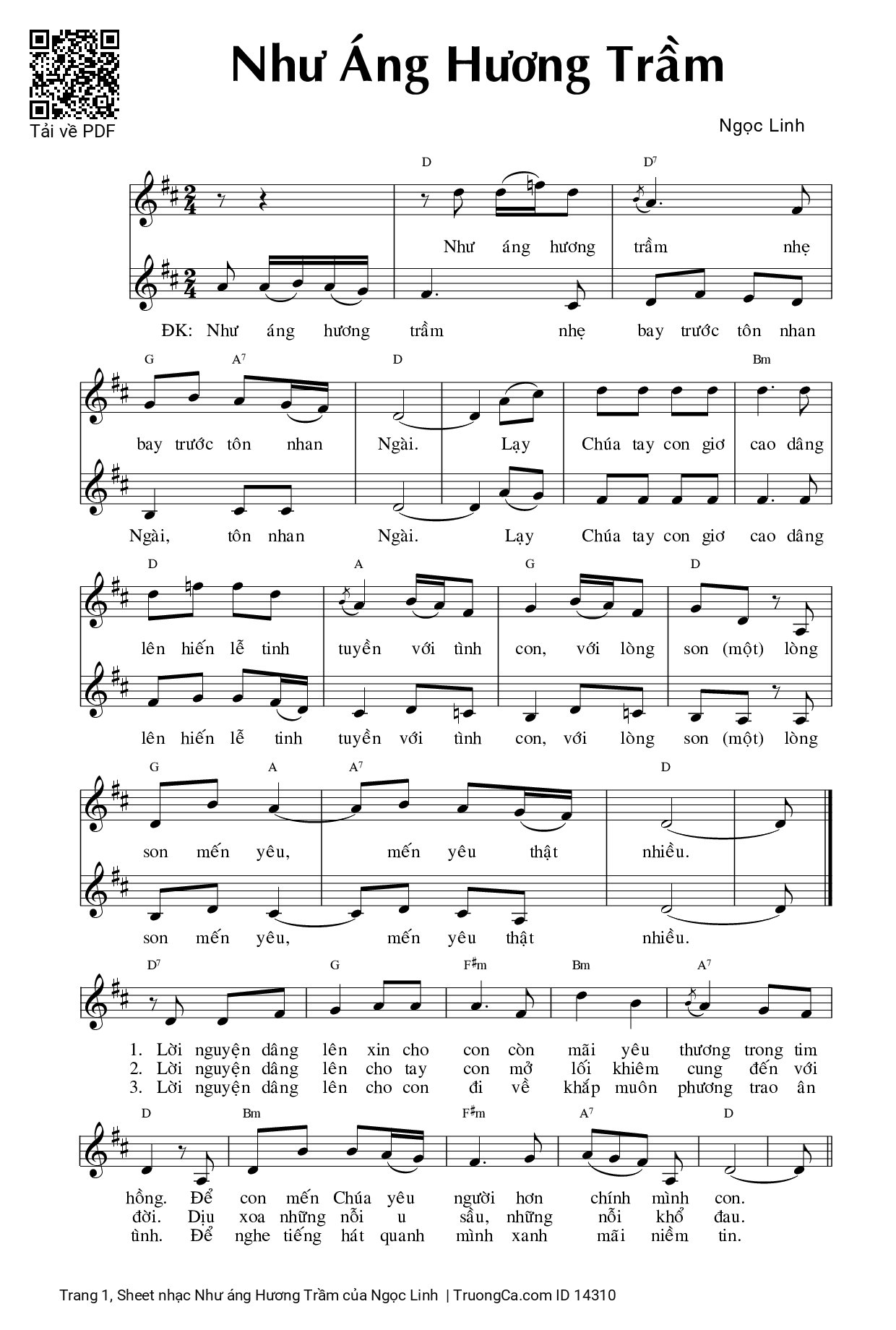 Sheet PDF of Như áng Hương Trầm