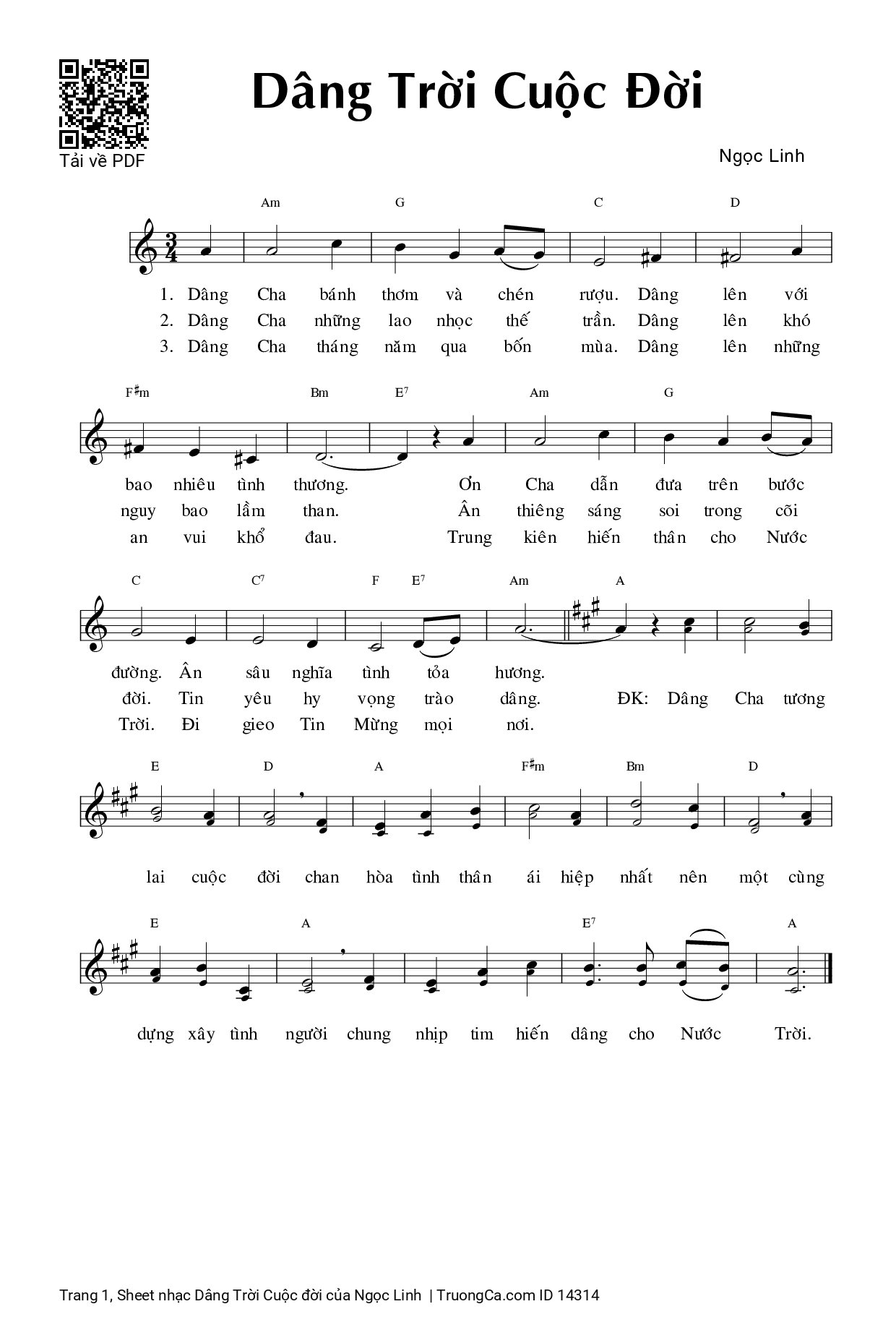 Page 1 of Sheet music PDF Dâng Trời Cuộc đời - Ngọc Linh