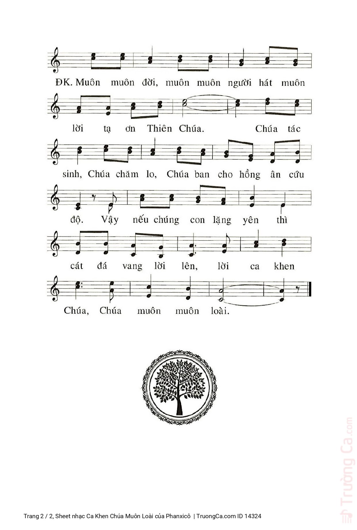 Page 2 of Sheet music PDF Ca Khen Chúa Muôn Loài - Phanxicô