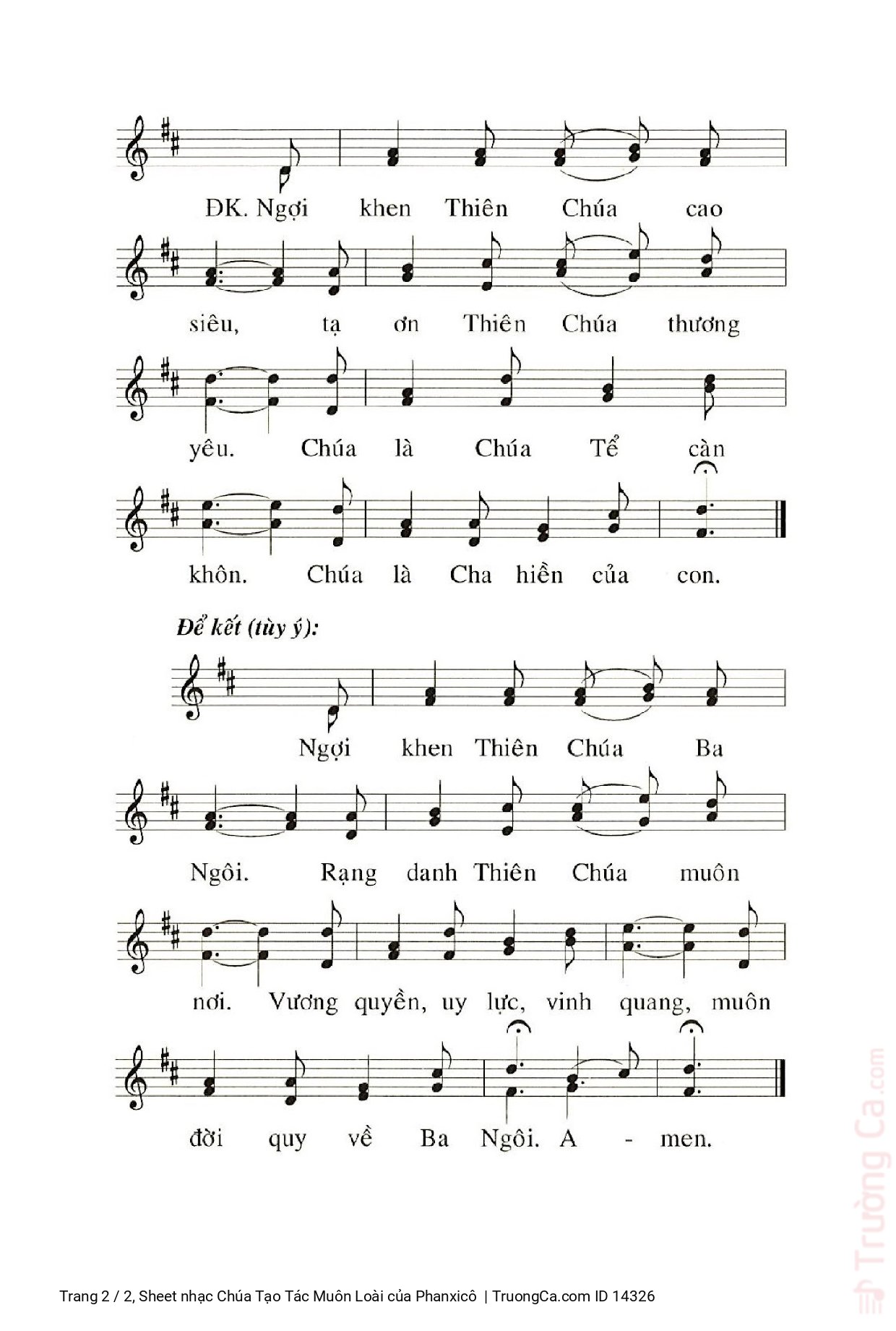 Page 2 of Sheet music PDF Chúa Tạo Tác Muôn Loài - Phanxicô