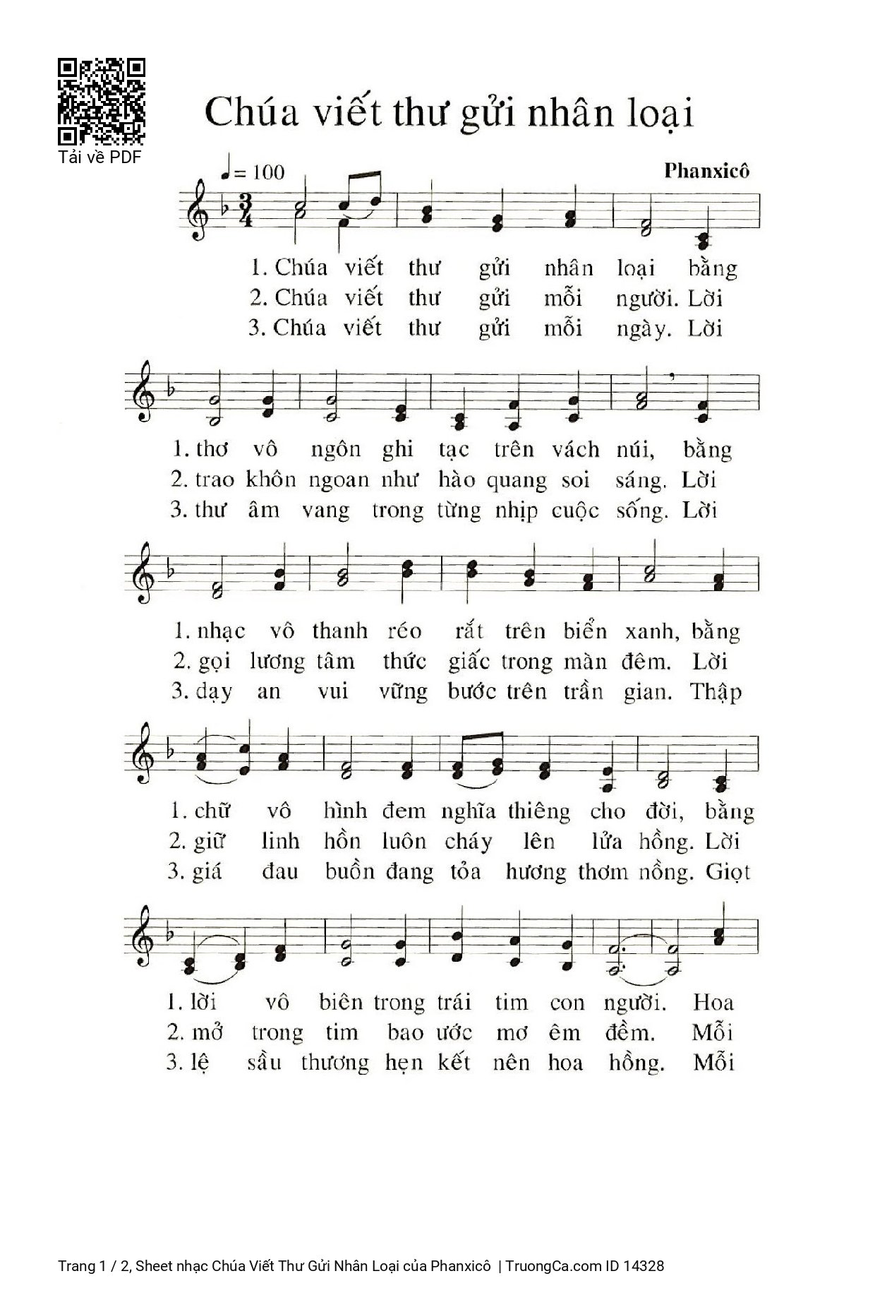 Sheet PDF of Chúa Viết Thư Gửi Nhân Loại