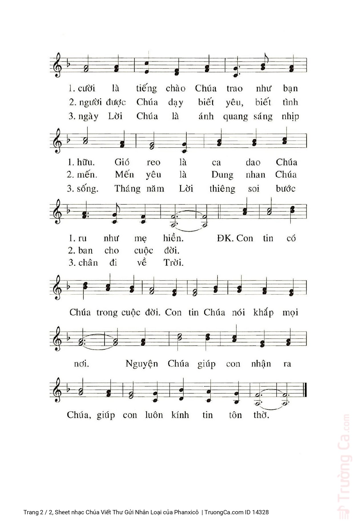 Page 2 of Sheet music PDF Chúa Viết Thư Gửi Nhân Loại - Phanxicô