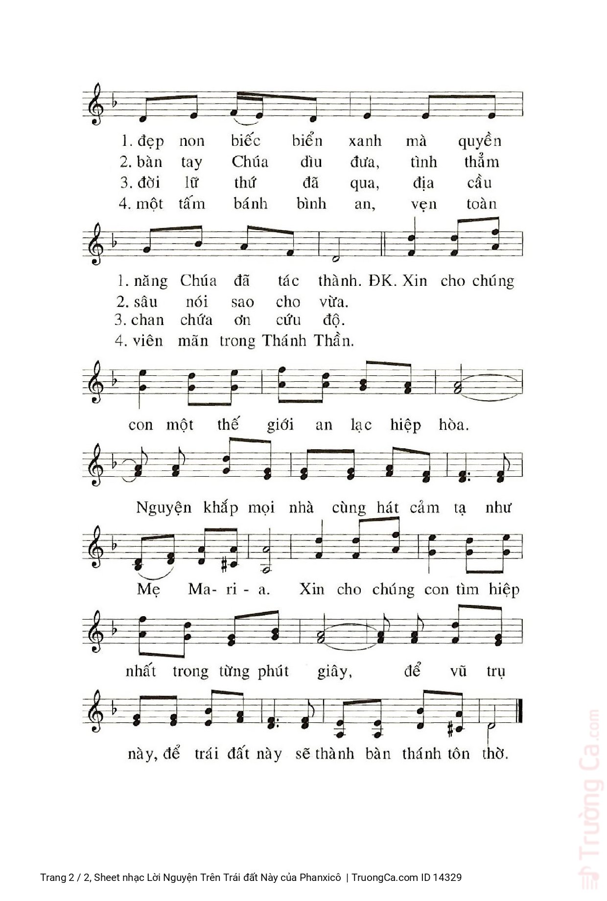 Page 2 of Sheet music PDF Lời Nguyện Trên Trái đất Này - Phanxicô