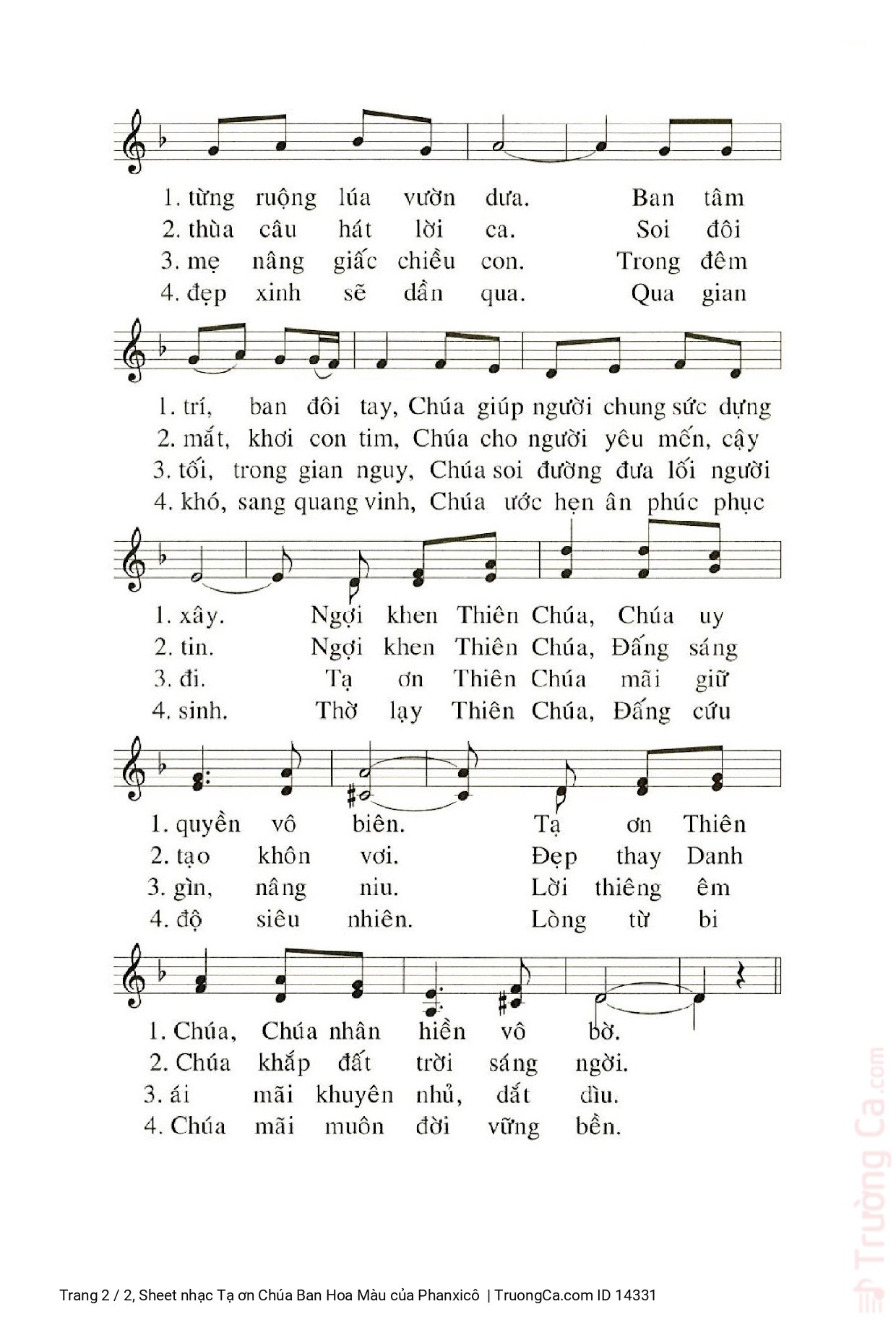 Page 2 of Sheet music PDF Tạ ơn Chúa Ban Hoa Màu - Phanxicô