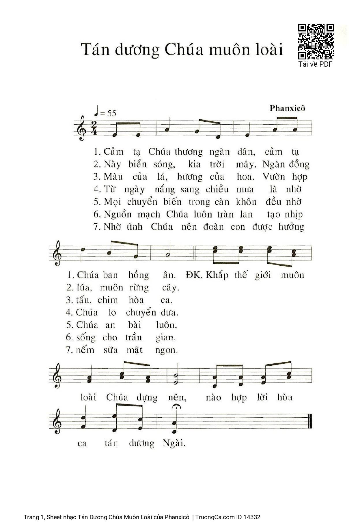 Sheet PDF of Tán Dương Chúa Muôn Loài