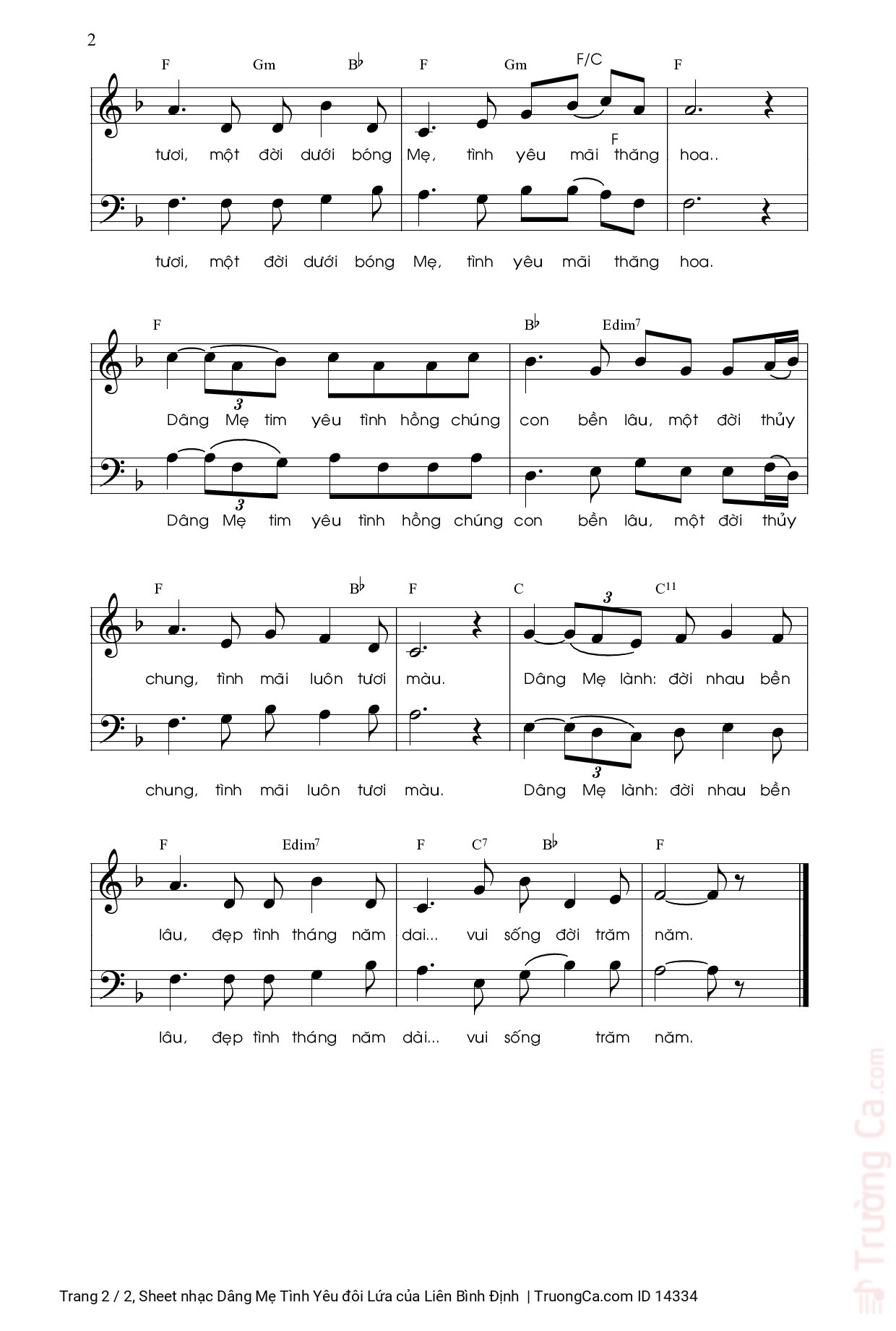 Page 2 of Sheet music PDF Dâng Mẹ Tình Yêu đôi Lứa - Liên Bình Định