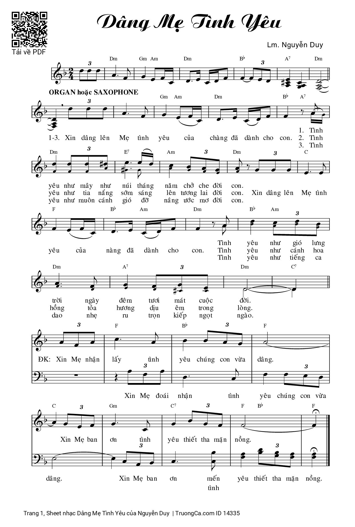 Sheet PDF of Dâng Mẹ Tình Yêu