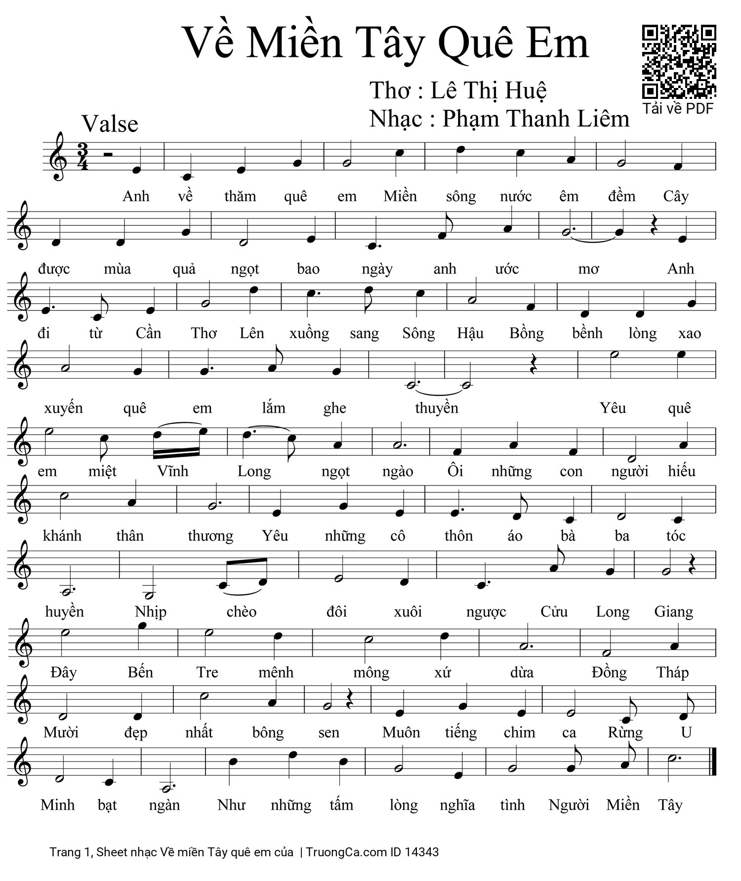 Sheet PDF of Về miền Tây quê em