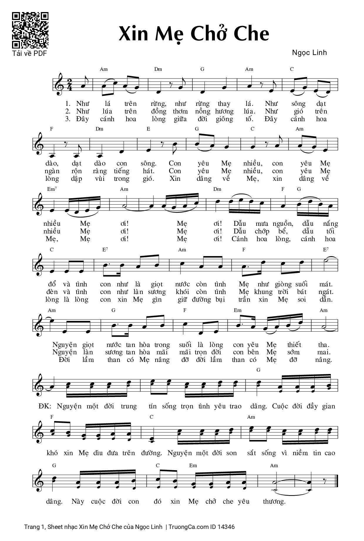 Sheet PDF of Xin Mẹ Chở Che