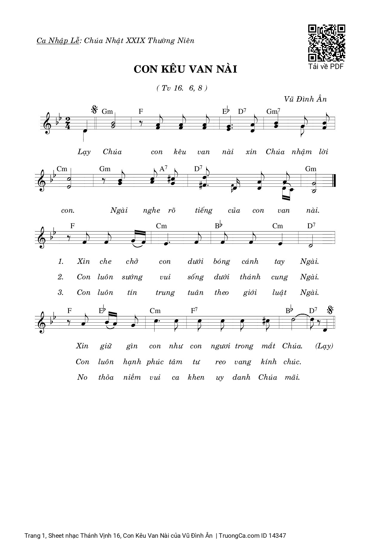 Sheet PDF of Thánh Vịnh 16, Con Kêu Van Nài