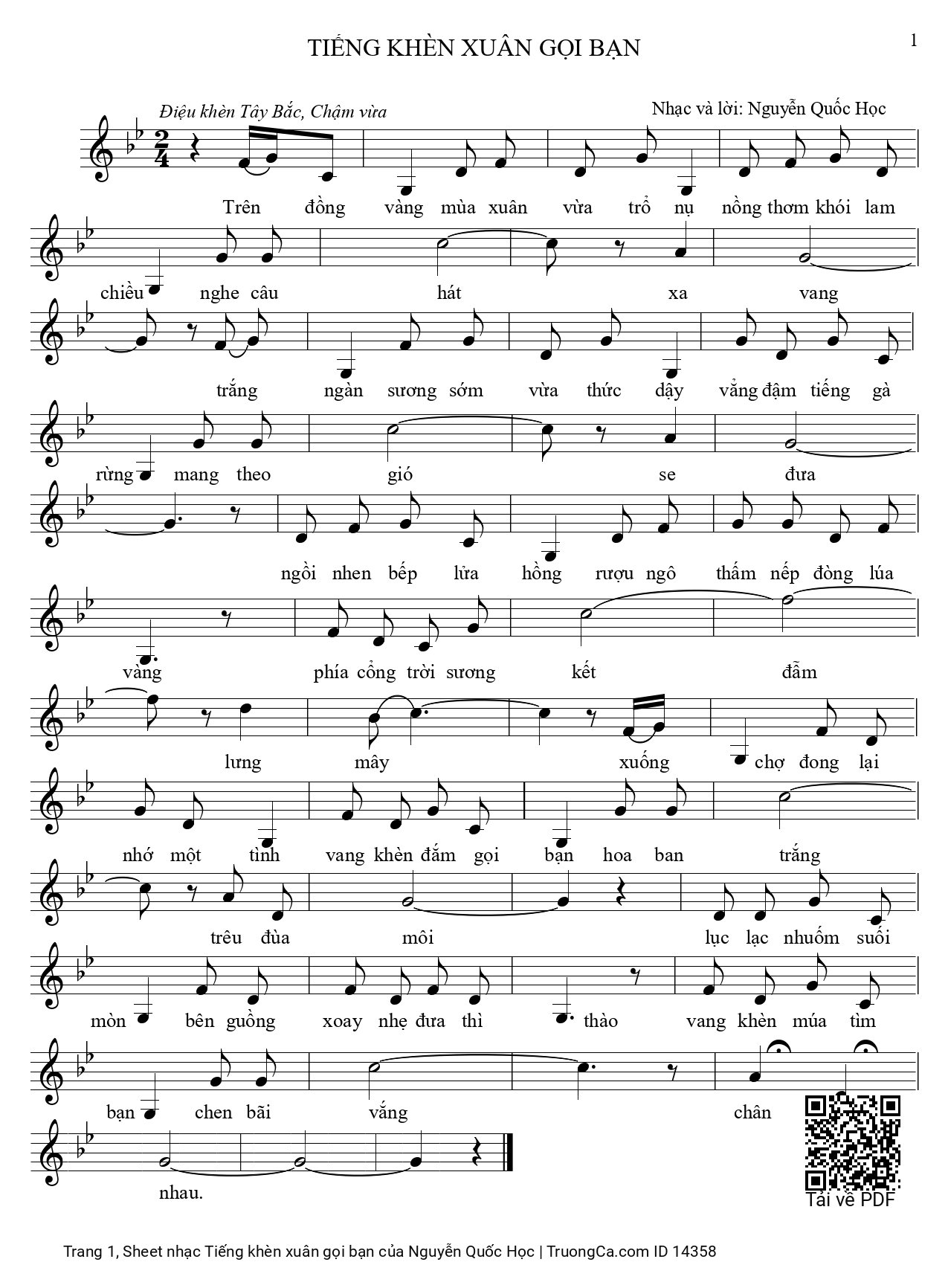 Sheet PDF of Tiếng khèn xuân gọi bạn