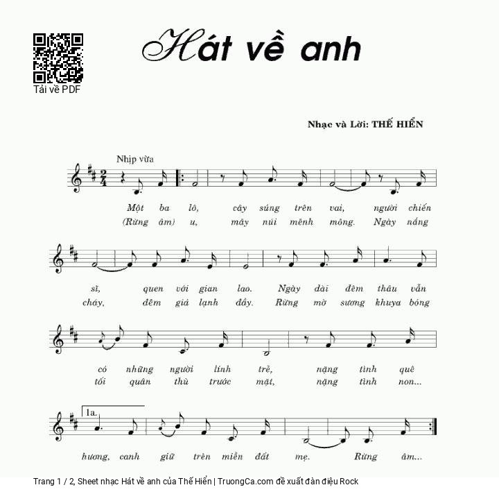 Page 1 of Sheet music PDF Hát về anh - Thế Hiển