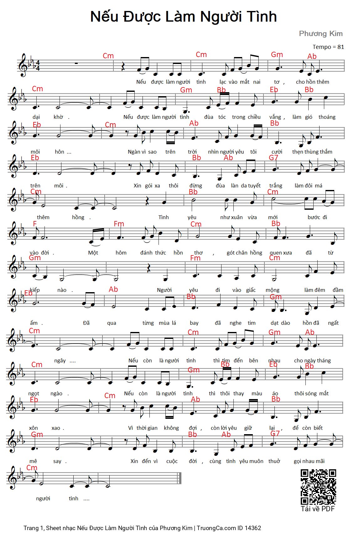 Sheet PDF of Nếu Được Làm Người Tình