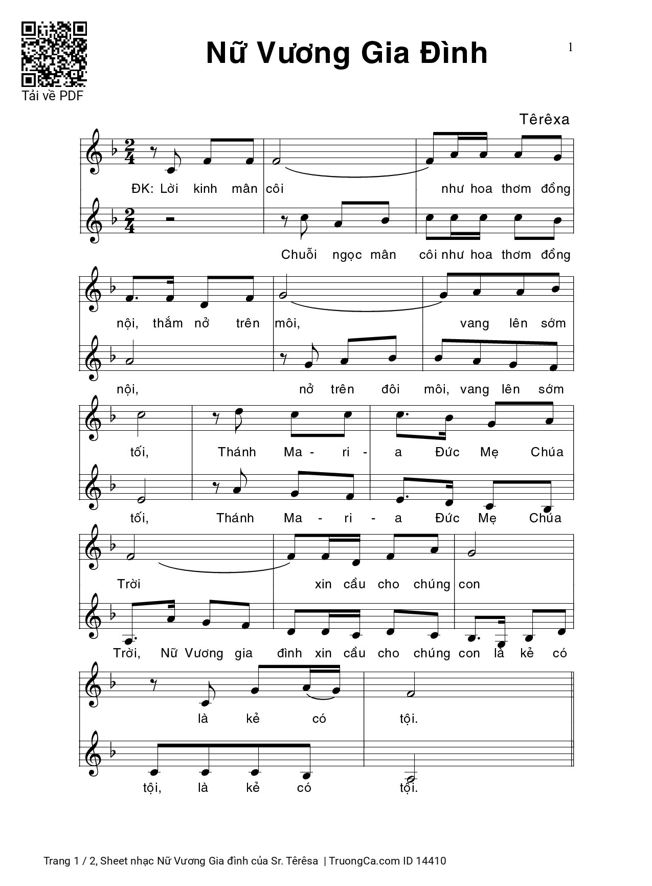 Sheet PDF of Nữ Vương Gia đình