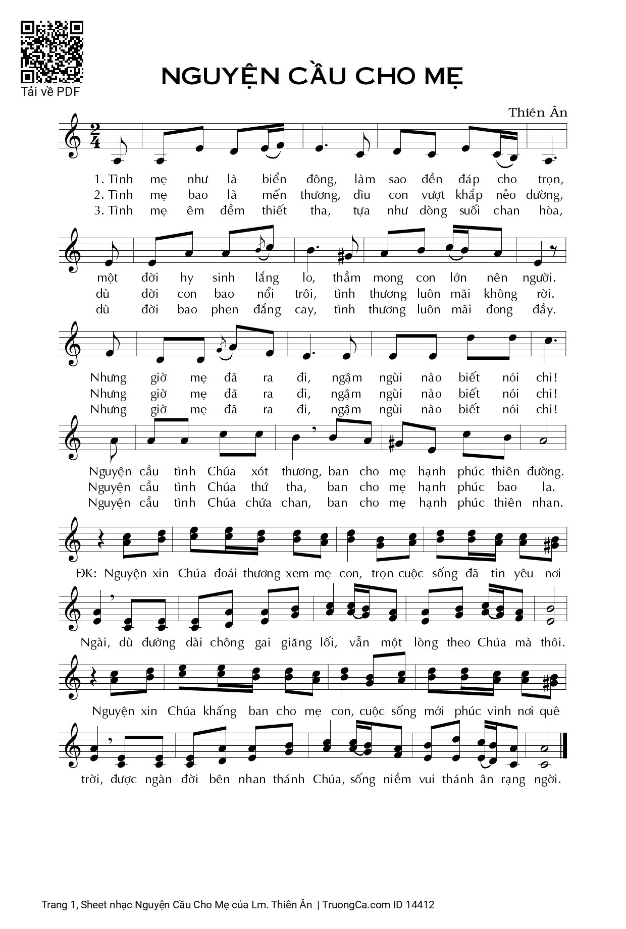 Sheet PDF of Nguyện Cầu Cho Mẹ