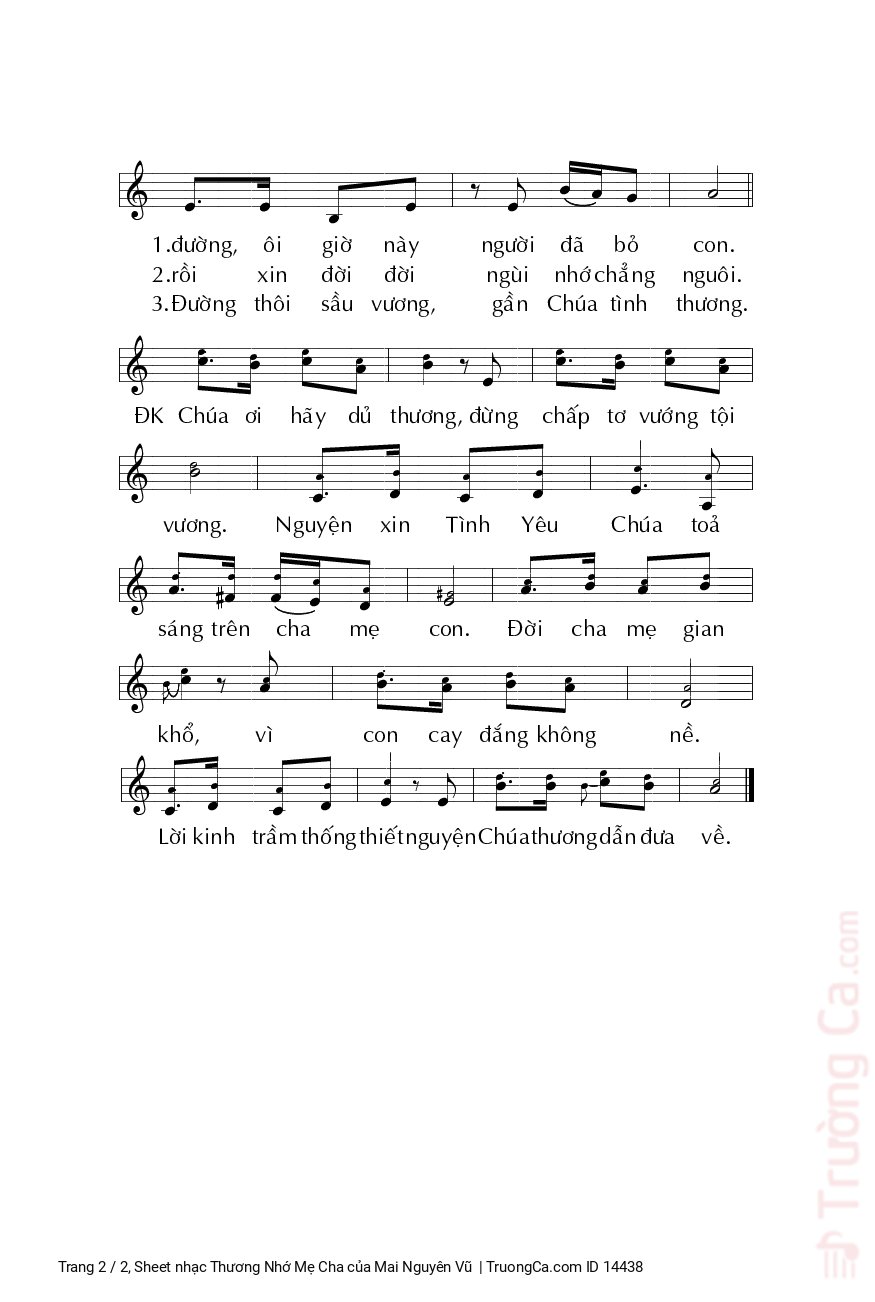 Page 2 of Sheet music PDF Thương Nhớ Mẹ Cha - Mai Nguyên Vũ