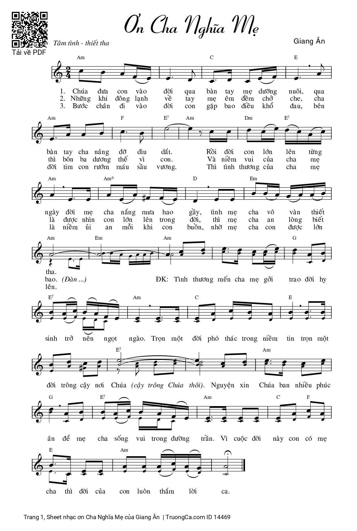 Sheet PDF of ơn Cha Nghĩa Mẹ