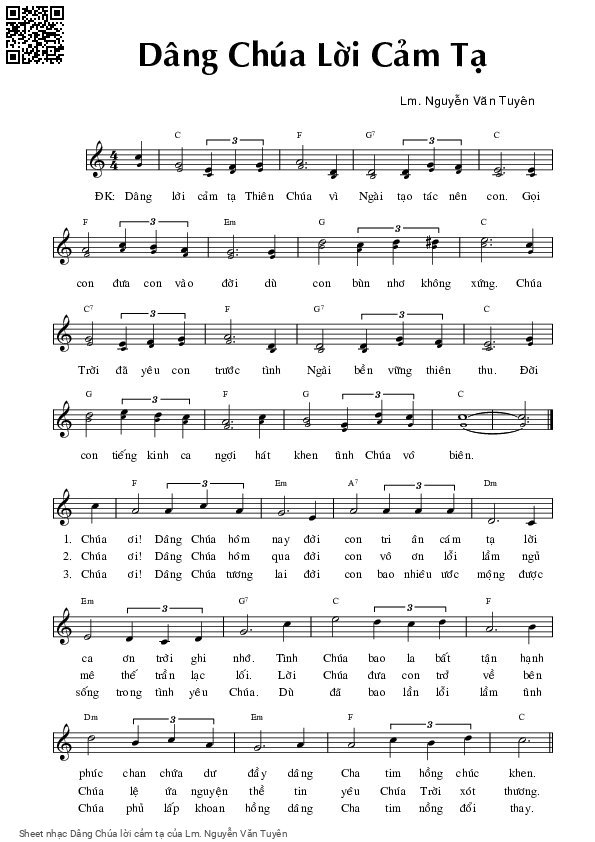 Page 1 of Sheet music PDF Dâng Chúa lời cảm tạ - Lm. Nguyễn Văn Tuyên