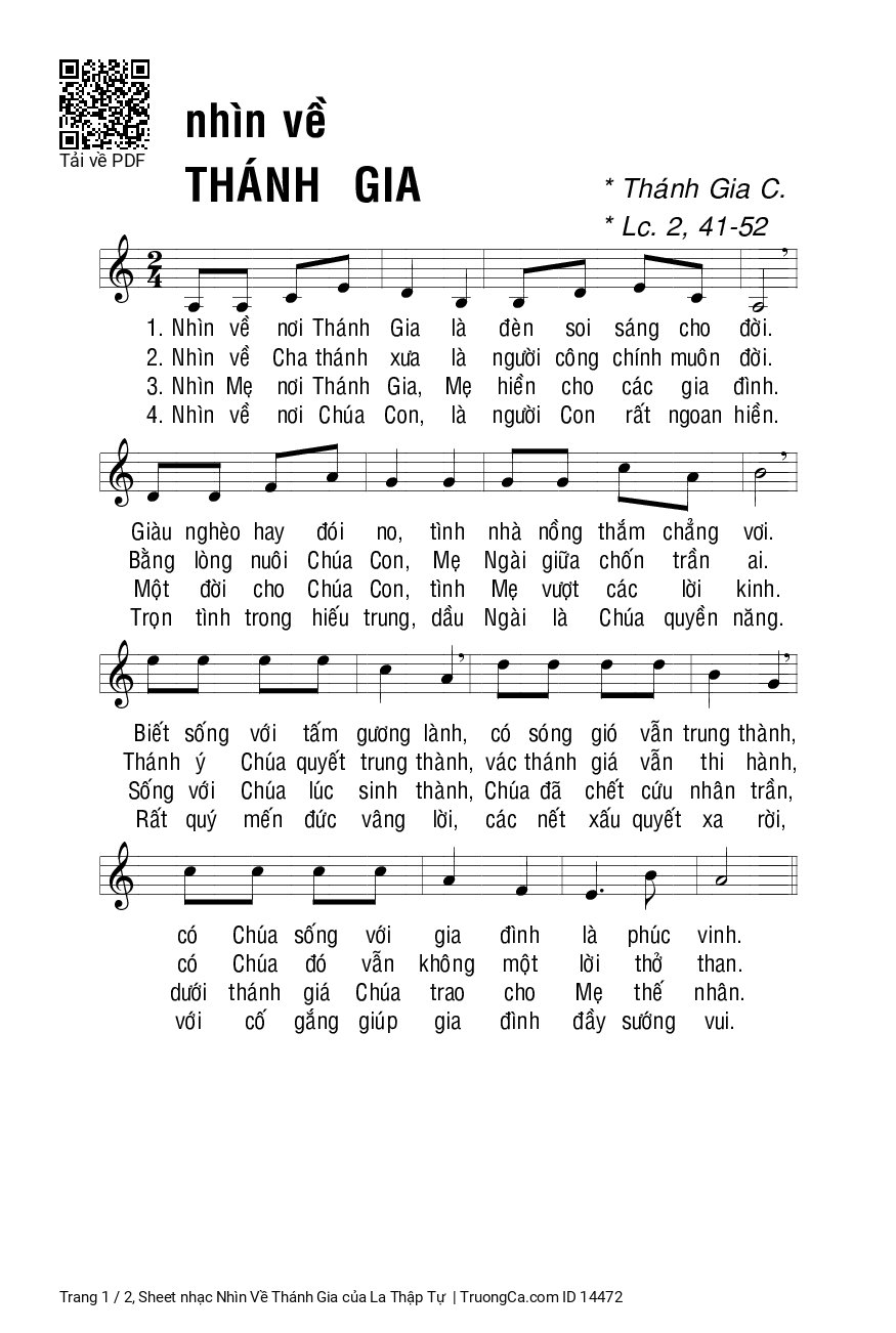 Page 1 of Sheet music PDF Nhìn Về Thánh Gia - La Thập Tự