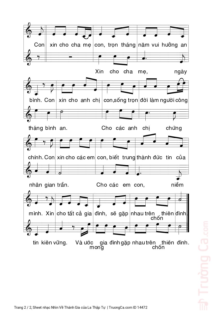 Page 2 of Sheet music PDF Nhìn Về Thánh Gia - La Thập Tự
