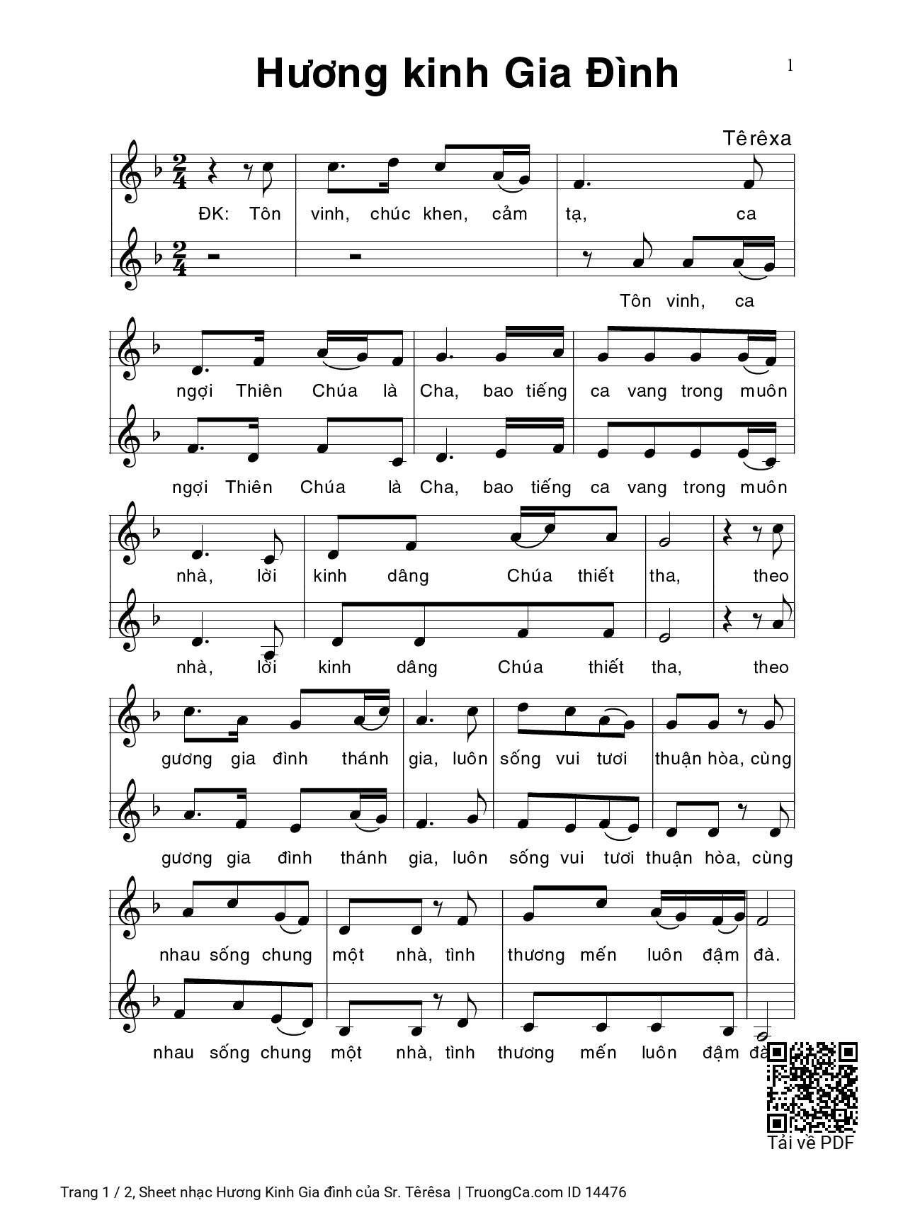 Sheet PDF of Hương Kinh Gia đình