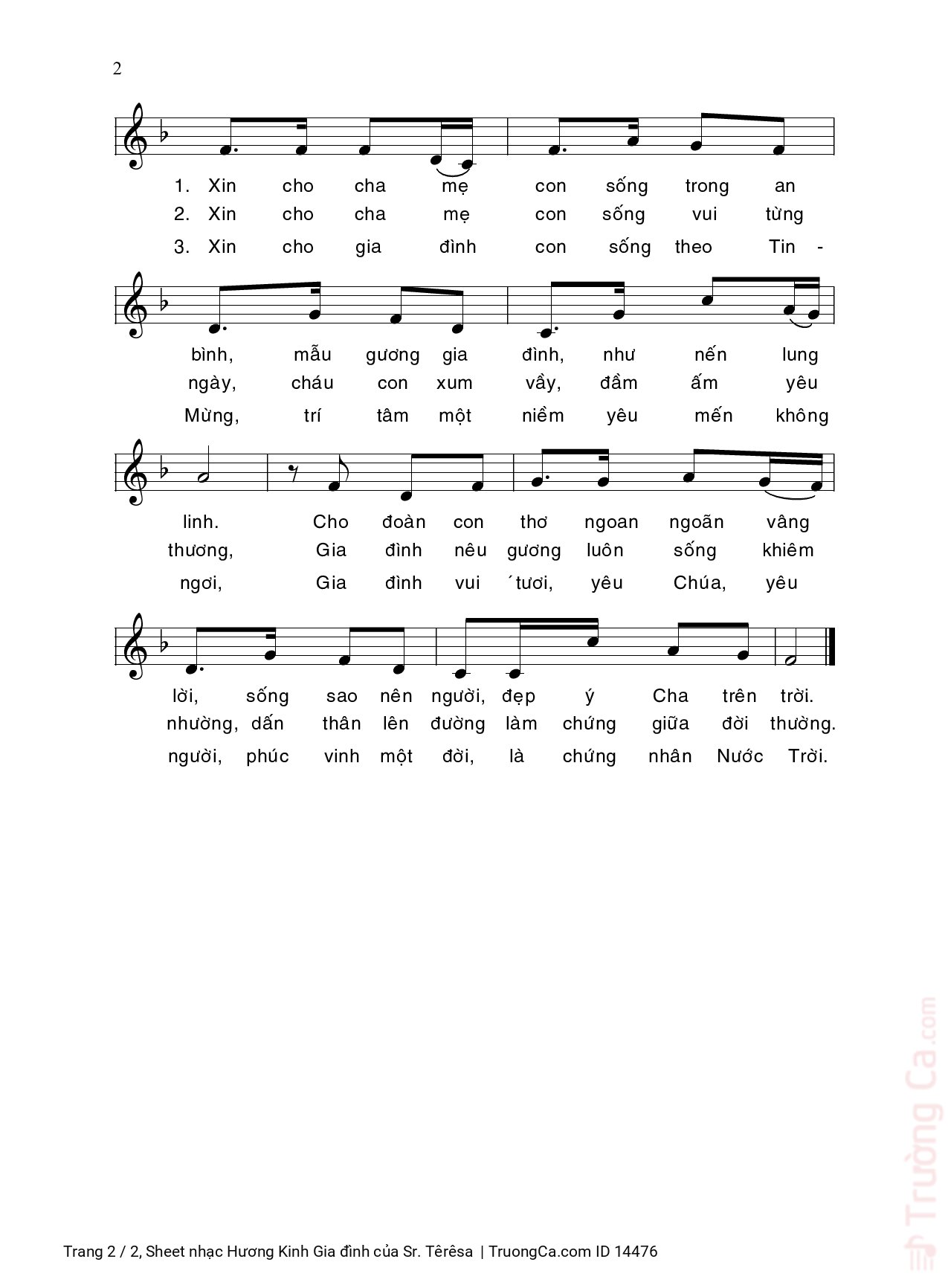 Page 2 of Sheet music PDF Hương Kinh Gia đình - Sr. Têrêsa