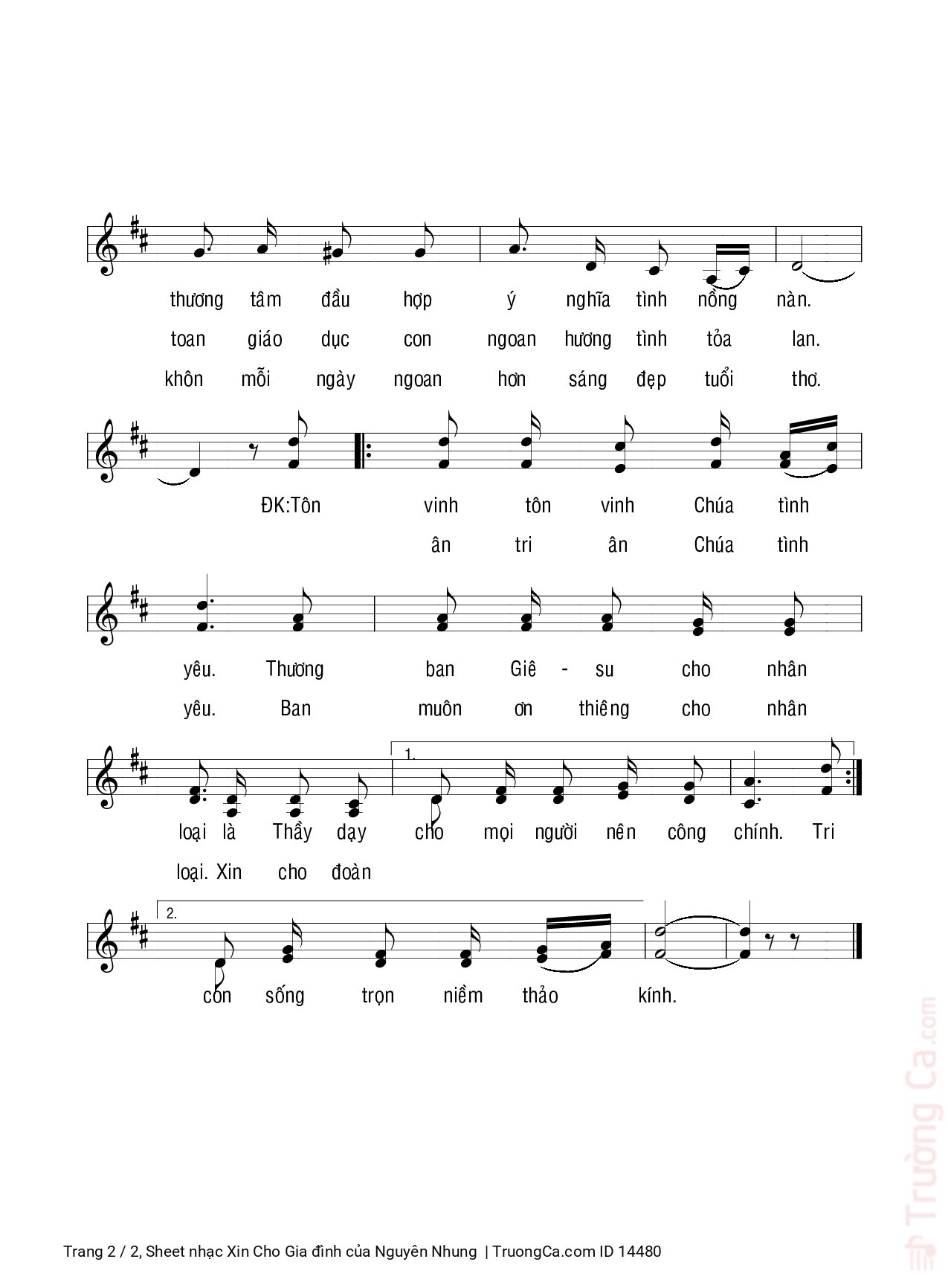 Page 2 of Sheet music PDF Xin Cho Gia đình - Nguyên Nhung