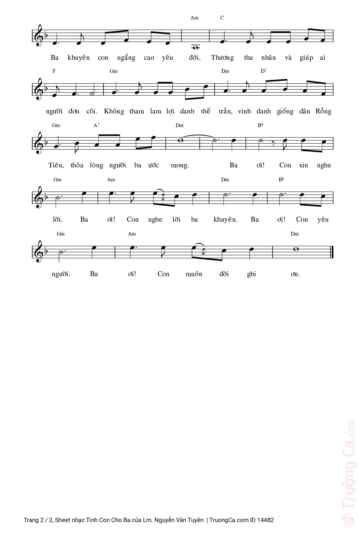 Page 2 of Sheet music PDF Tình Con Cho Ba - Lm. Nguyễn Văn Tuyên