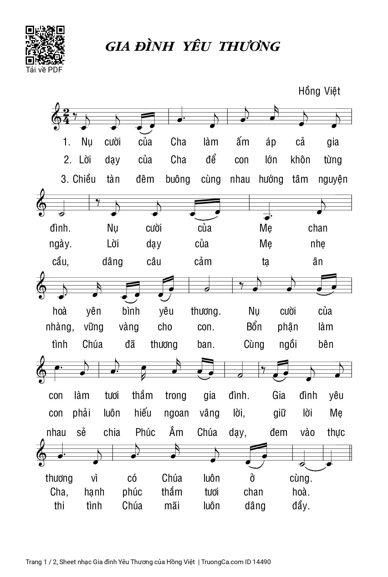 Sheet PDF of Gia đình Yêu Thương