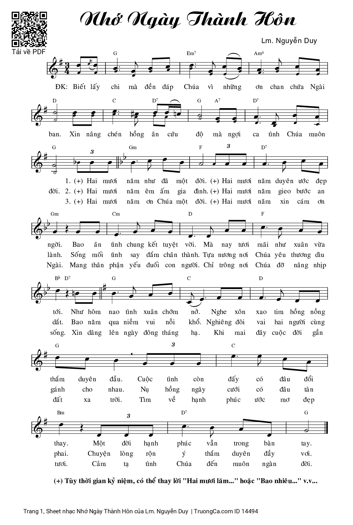 Sheet PDF of Nhớ Ngày Thành Hôn