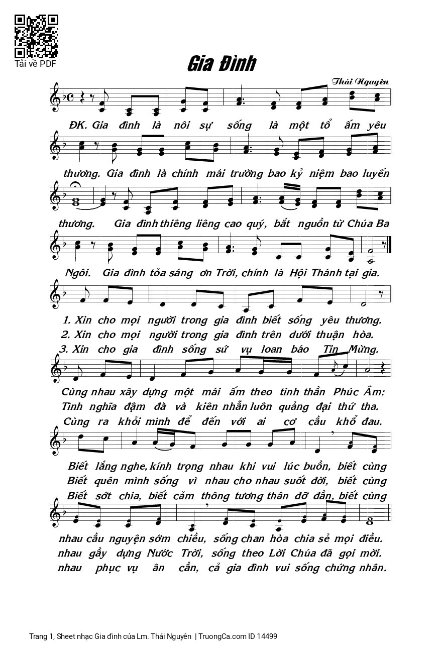 Page 1 of Sheet music PDF Gia đình - Lm. Thái Nguyên