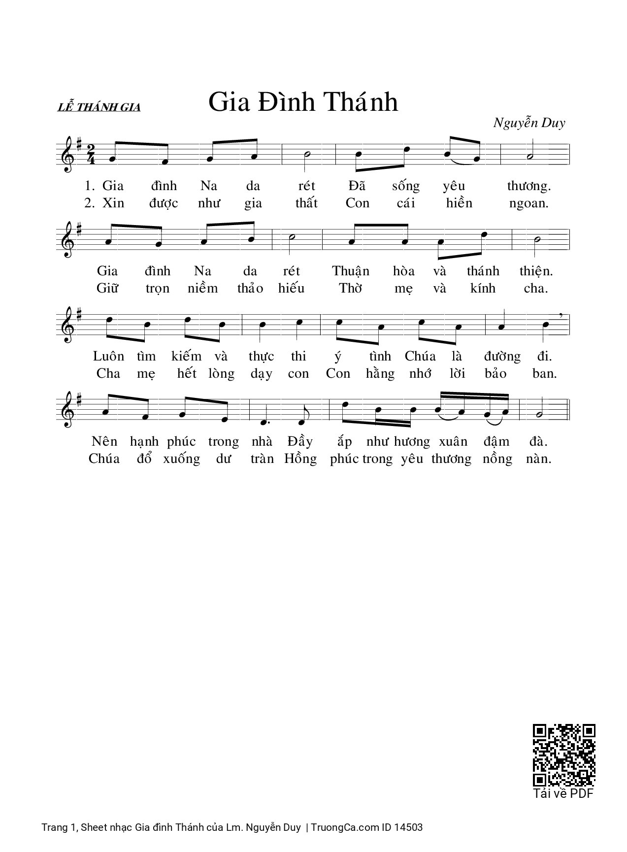 Sheet PDF of Gia đình Thánh