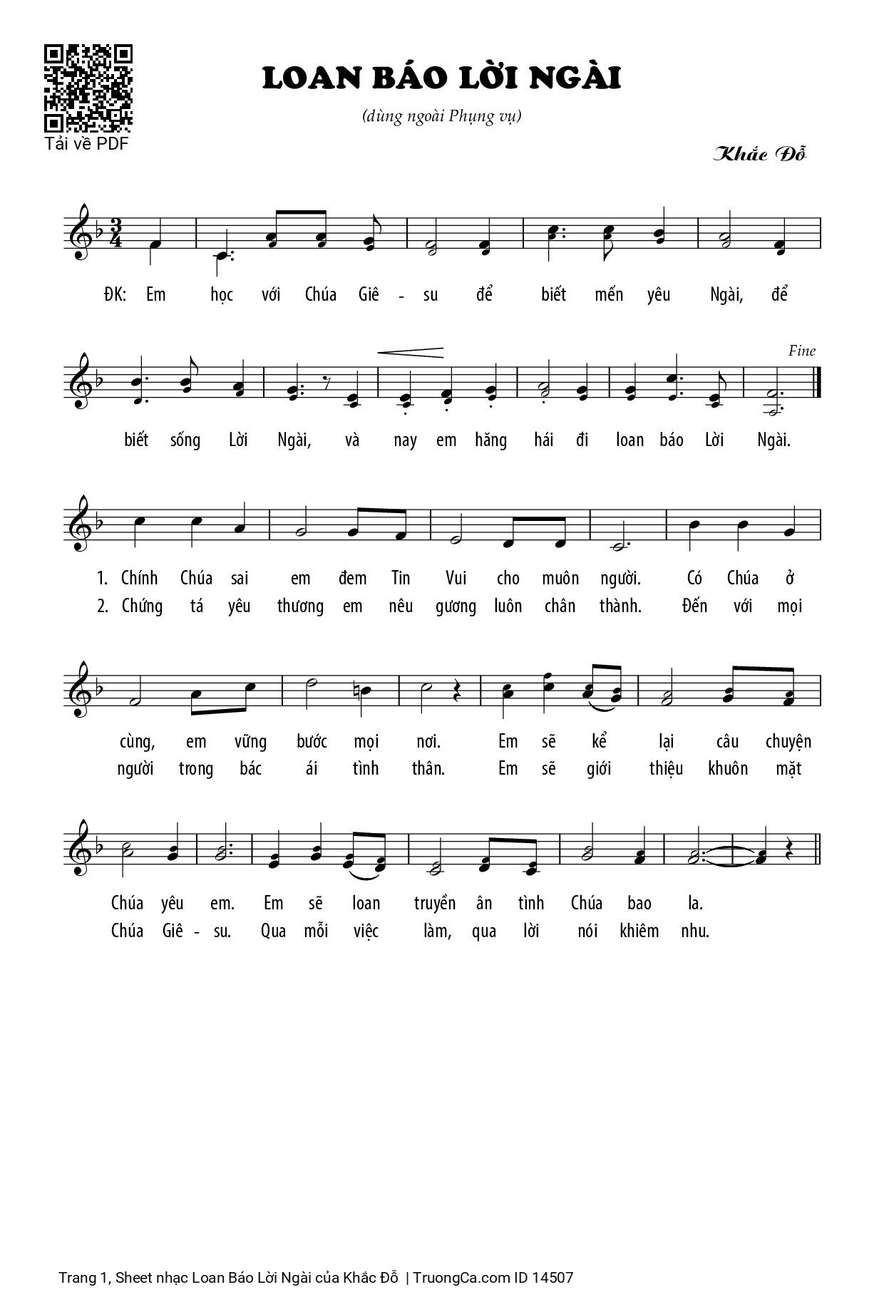 Sheet PDF of Loan Báo Lời Ngài