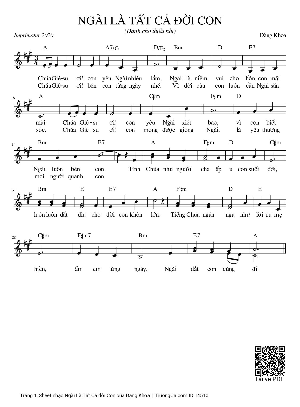 Sheet PDF of Ngài Là Tất Cả đời Con