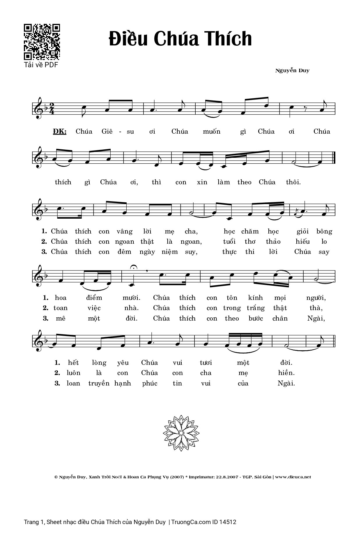 Sheet PDF of điều Chúa Thích
