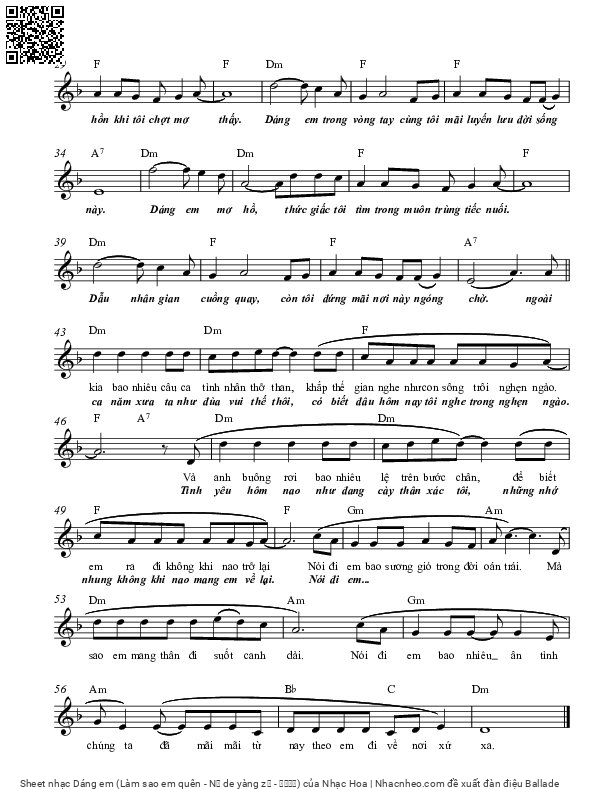 Page 2 of Sheet music PDF Dáng em (Làm sao em quên - Nǐ de yàng zǐ - 你的样子) - Nhạc Hoa
