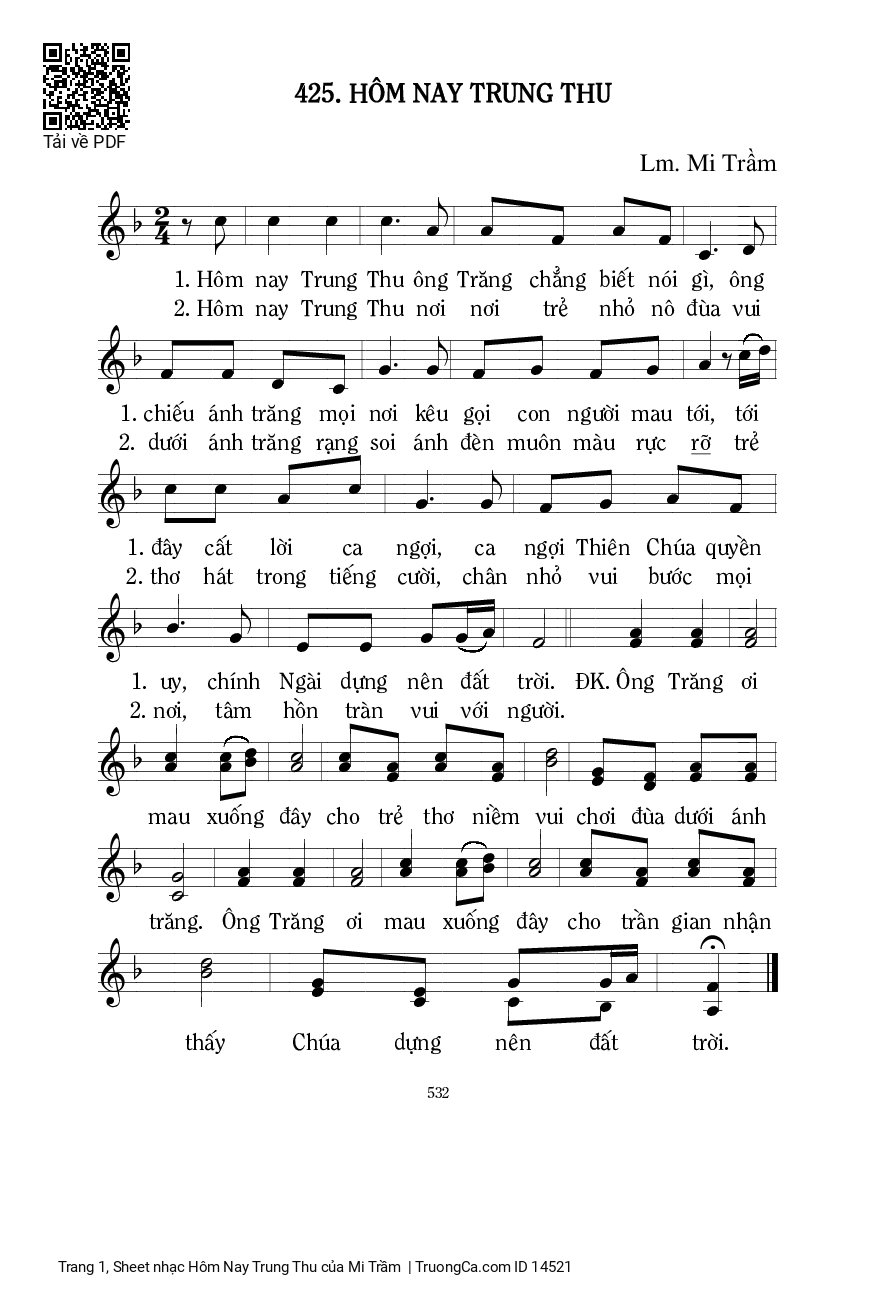 Sheet PDF of Hôm Nay Trung Thu