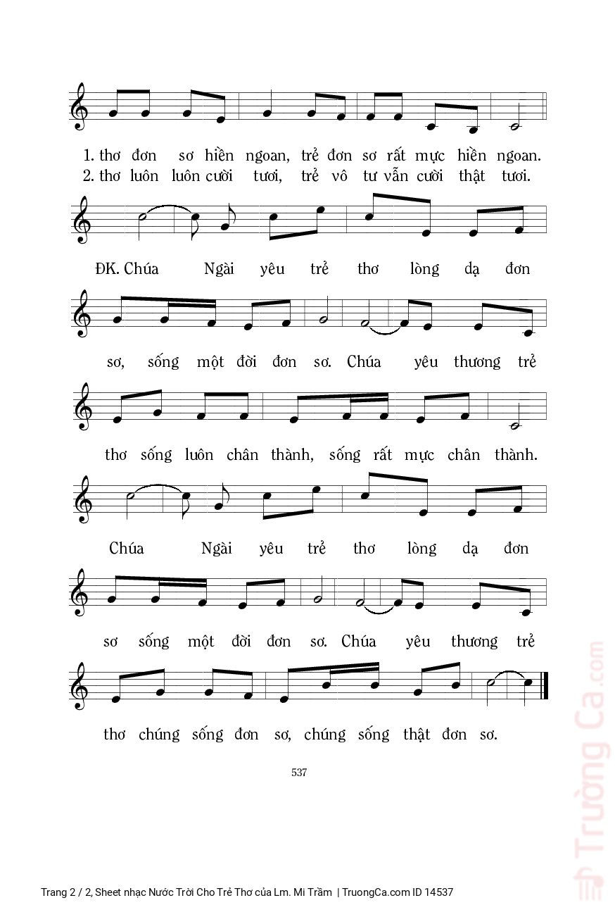 Page 2 of Sheet music PDF Nước Trời Cho Trẻ Thơ - Lm. Mi Trầm