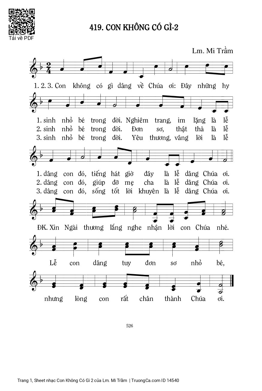 Page 1 of Sheet music PDF Con Không Có Gì 2 - Lm. Mi Trầm