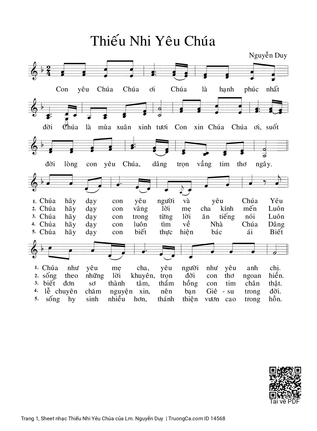 Sheet PDF of Thiếu Nhi Yêu Chúa