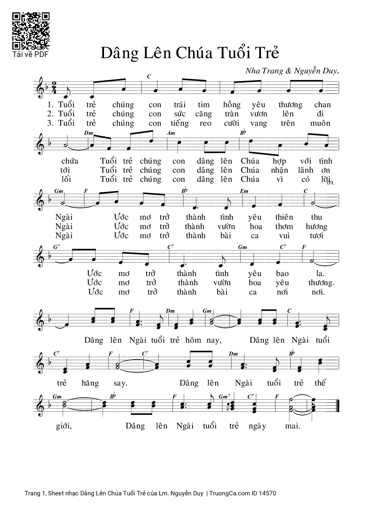 Sheet PDF of Dâng Lên Chúa Tuổi Trẻ