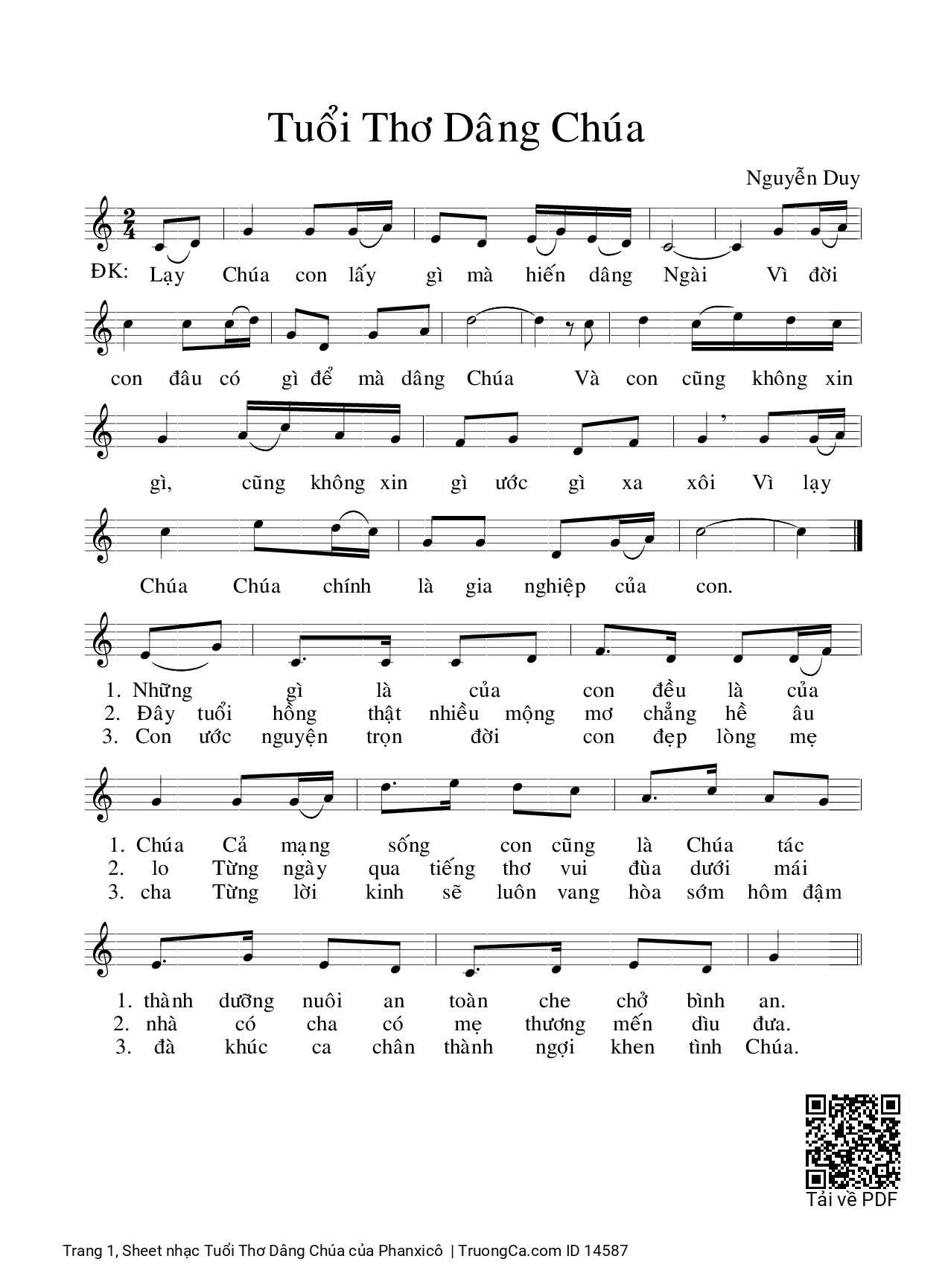 Sheet PDF of Tuổi Thơ Dâng Chúa