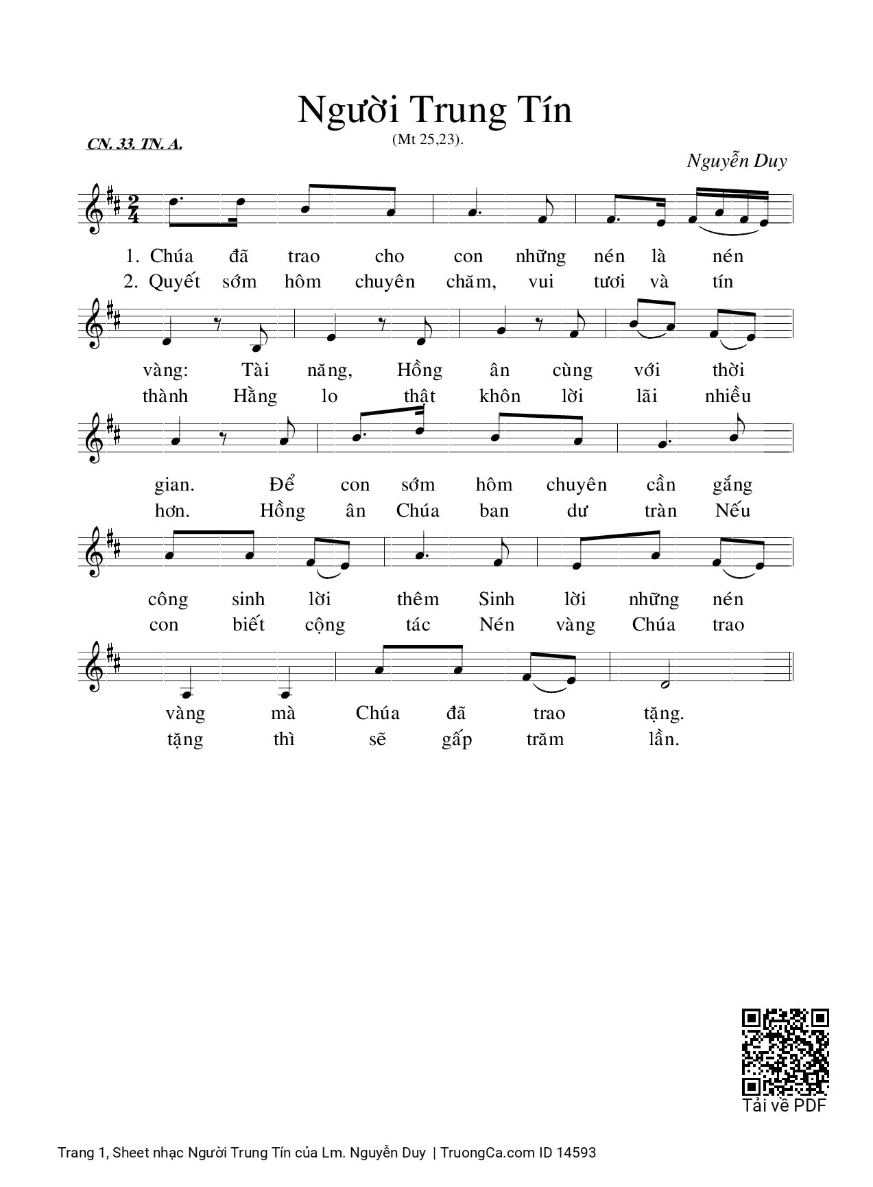 Page 1 of Sheet music PDF Người Trung Tín - Lm. Nguyễn Duy