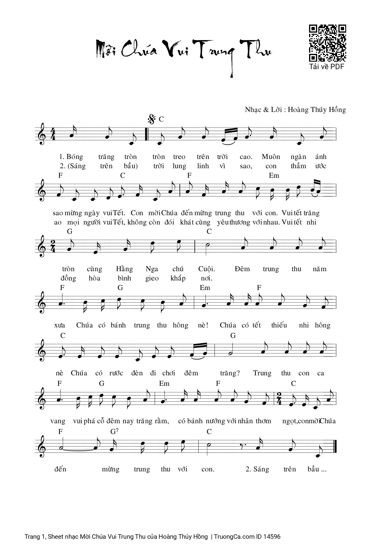 Sheet PDF of Mời Chúa Vui Trung Thu