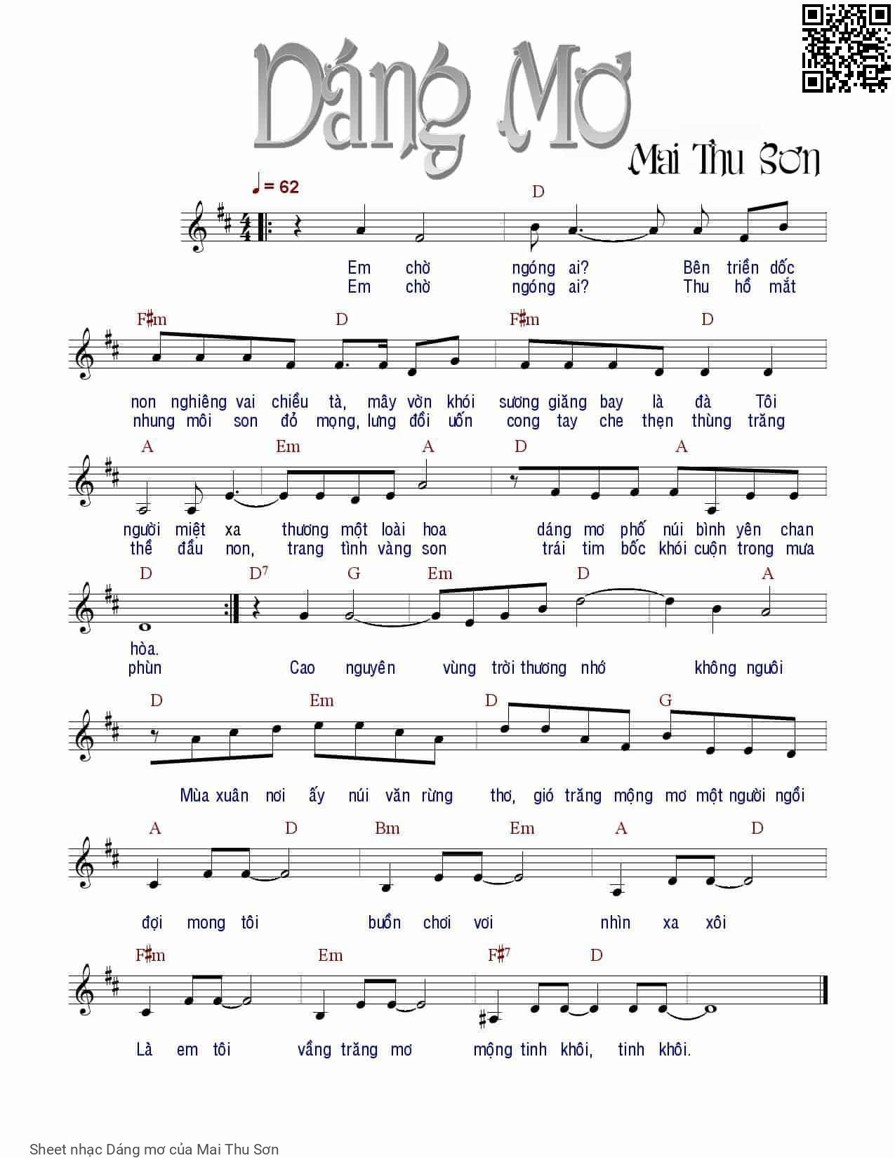 Page 1 of Sheet music PDF Dáng mơ - Mai Thu Sơn