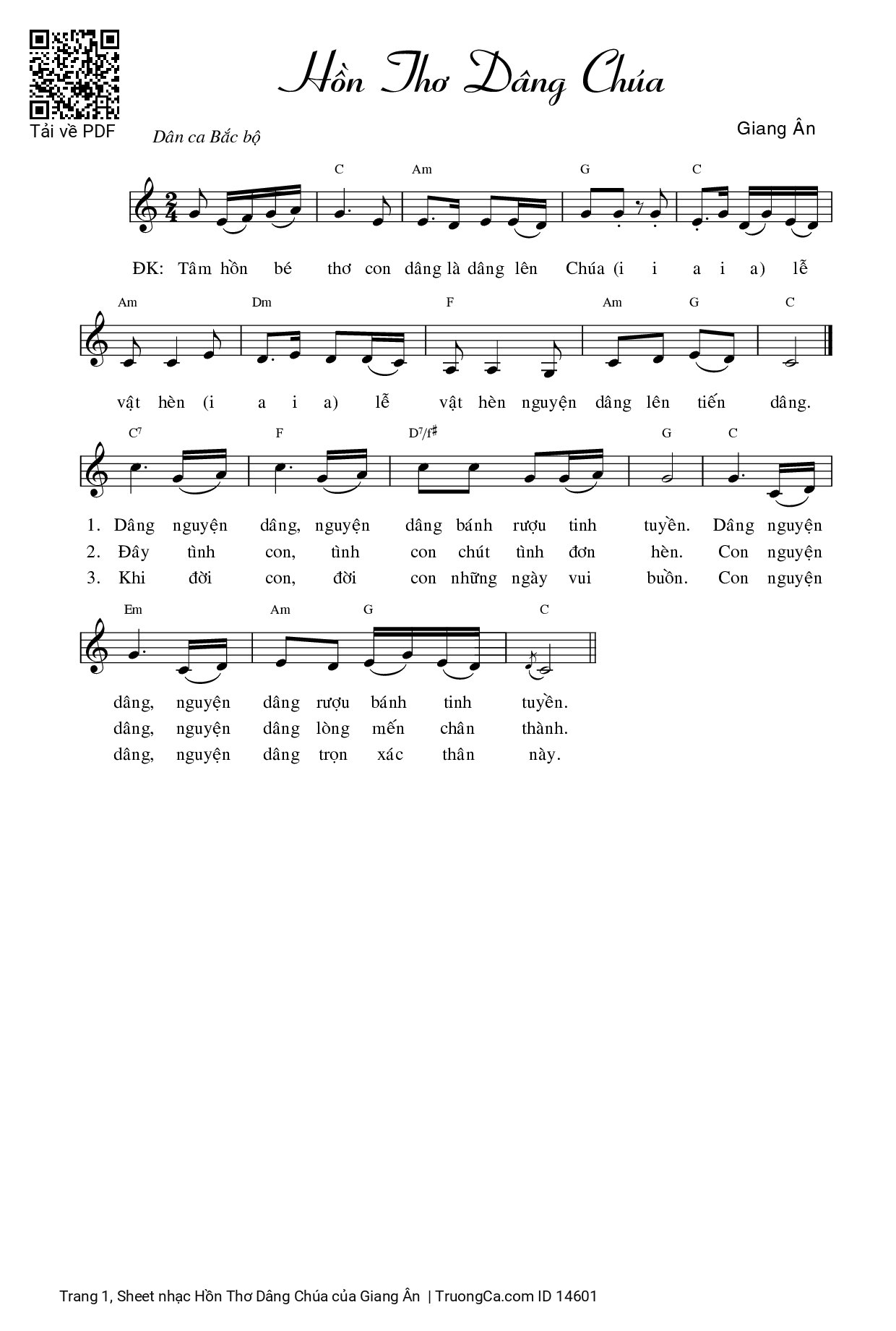 Page 1 of Sheet music PDF Hồn Thơ Dâng Chúa - Giang Ân