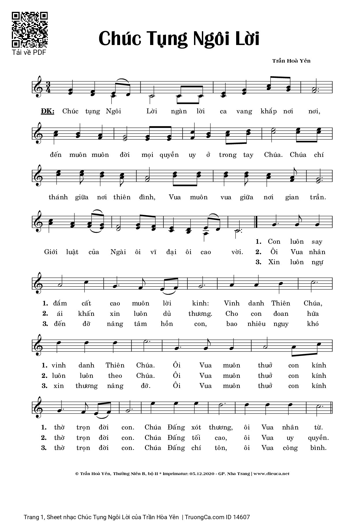 Sheet PDF of Chúc Tụng Ngôi Lời