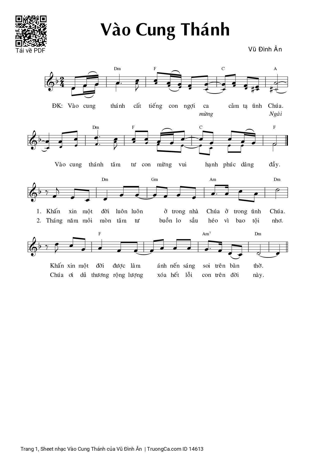 Sheet PDF of Vào Cung Thánh